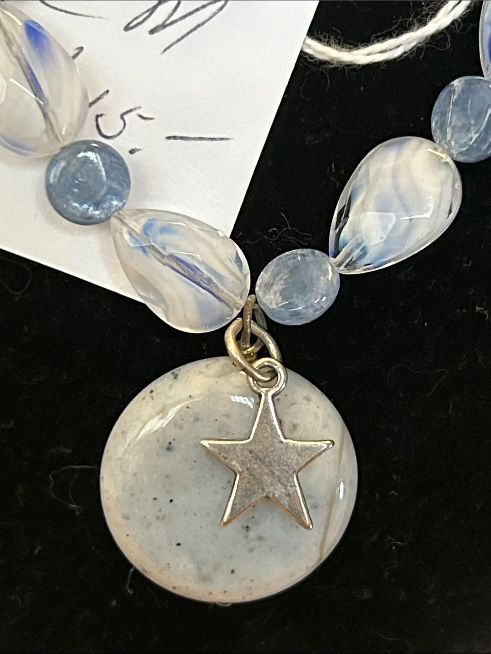 Blue and White Glass Beaded Necklace and Bracelet Set